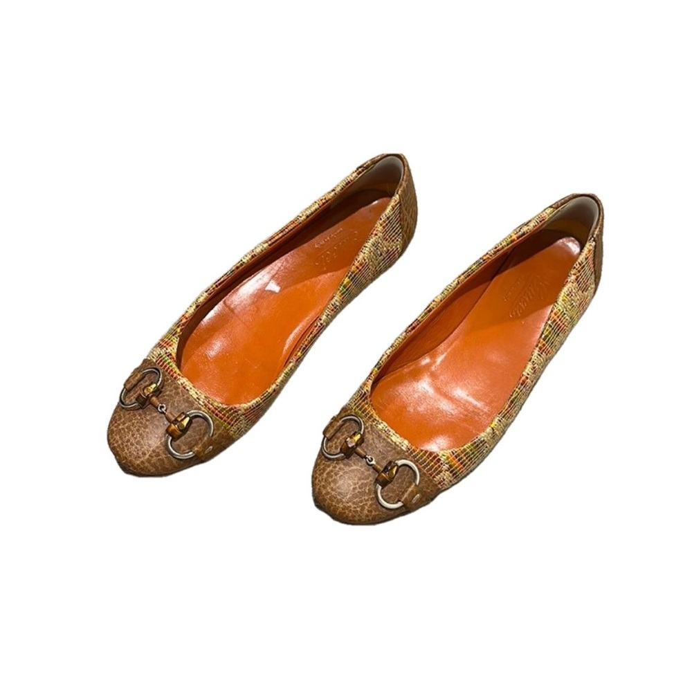 • Gucci • Authentic Women’s Horsebit Guccissima Flats  Brown, Orange Silver 39.5